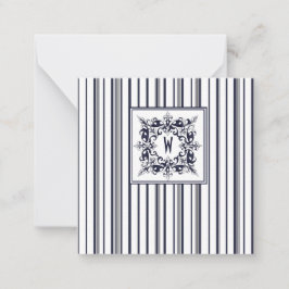 Vintages Etikett und Monogramm für Navy Blue Strip Mitteilungskarte