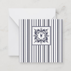 Vintages Etikett und Monogramm für Navy Blue Strip Mitteilungskarte