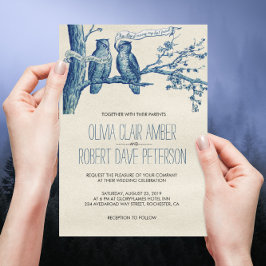 Vintages Eule-Paar bei einer Hochzeit in Bäumen Einladung