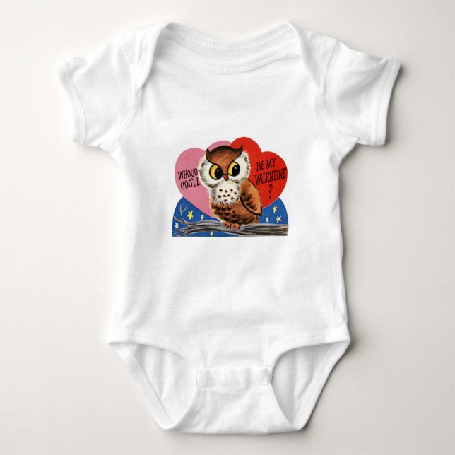 Vintages Eule Valentine Baby Strampler (Vorderseite)