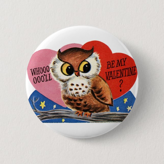 Vintages Eule Valentine Button (Vorderseite)