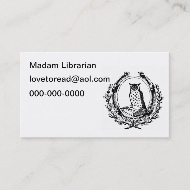 Vintages Eulen-und Buch-Buchzeichen Visitenkarte (Vorderseite)