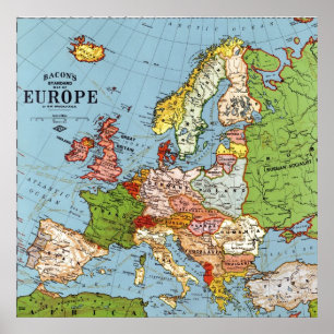 Vintages Europa 20. Jahrhundert - Allgemeine Karte Poster