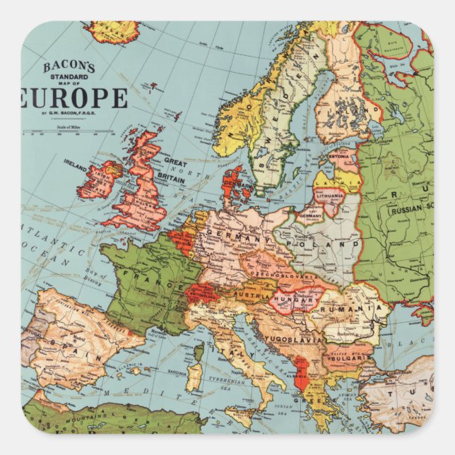 Vintages Europa 20. Jahrhundert Bacons Standardkar Quadratischer Aufkleber (Vorderseite)