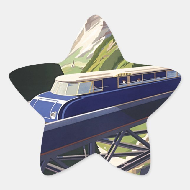 Vintages Europa Bahnreisen Stern-Aufkleber (Vorderseite)