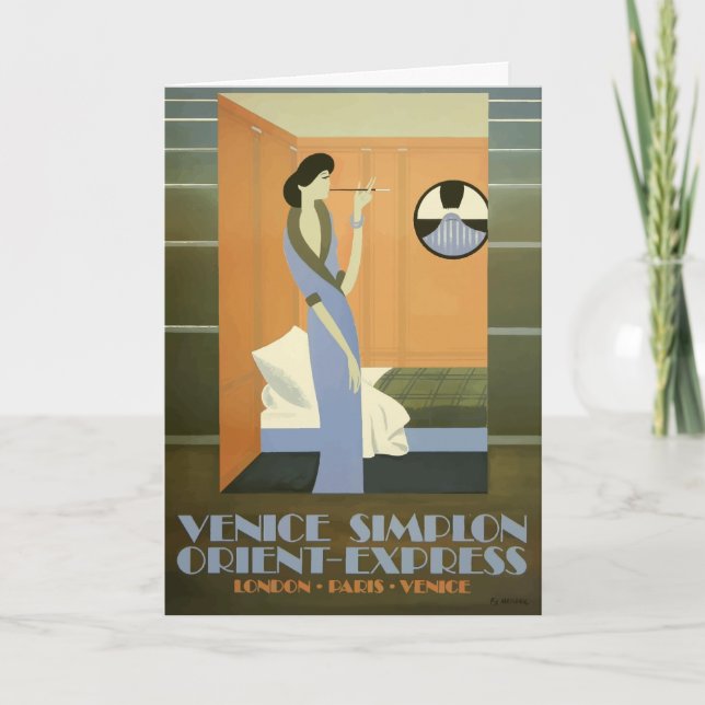 Vintages Europa mit Zug Orient Express Karte (Vorderseite)