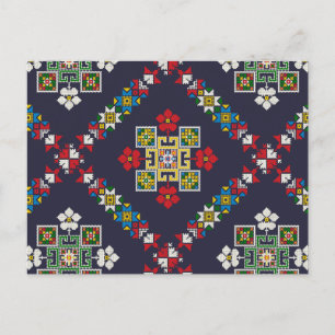 Vintages europäisches Folklore-Kunststickermuster Postkarte