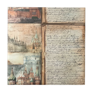 Vintages europäisches Stadtbild mit antiker Schrif Fliese