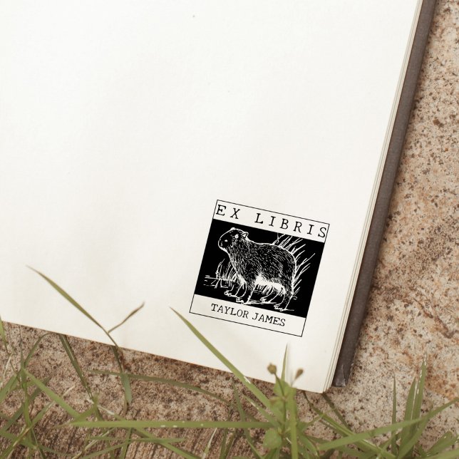Vintages Ex Libris, Capybara Buch Gummistempel (Von Creator hochgeladen)