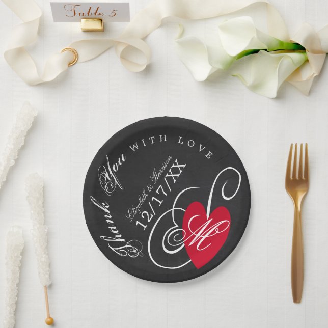 Vintages Extravagantes Herz - Chalkboard Wedding Pappteller (Hochzeit)