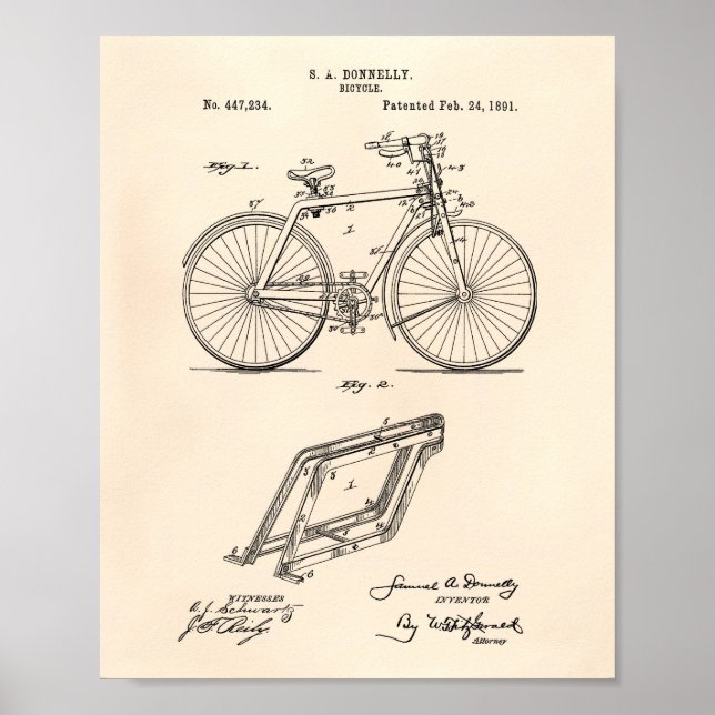 Vintages Fahrrad 1891 Patent Art Old Peper Poster (Vorne)