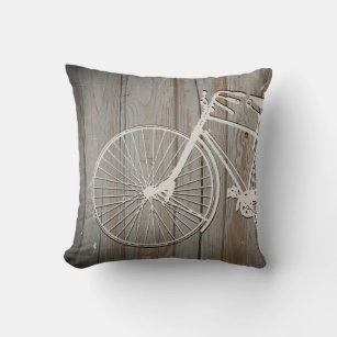 Vintages Fahrrad auf der Rustikalen Holzbrett Wand Kissen