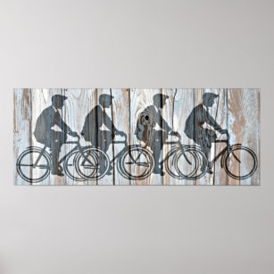Vintages Fahrrad Männer Rustikale Holzpappe Kunst Poster