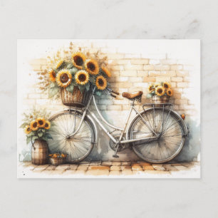 Vintages Fahrrad mit Aquarellblumen Postkarte