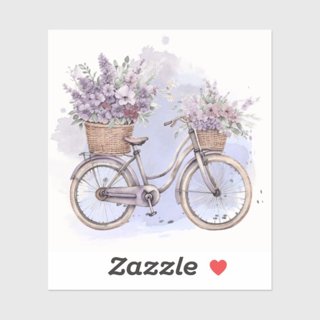 Vintages Fahrrad mit Blume - Aquarell Aufkleber (Blatt)