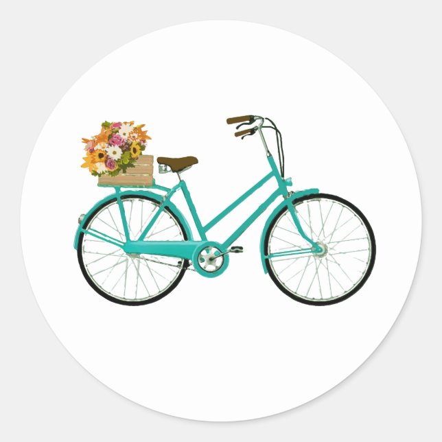 Vintages Fahrrad mit Blume Aufkleber zum Malen (Vorderseite)