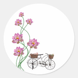 Vintages Fahrrad mit Blume Clip Art Runder Aufkleber