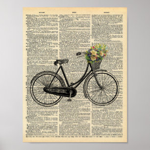 Vintages Fahrrad mit Blume im Vintagen Wörterbuch Poster
