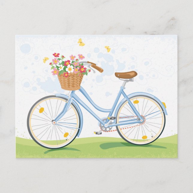 Vintages Fahrrad mit Blume Postkarte (Vorderseite)