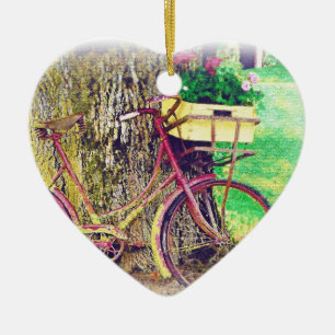 Vintages Fahrrad mit Blumen-Korb Keramikornament