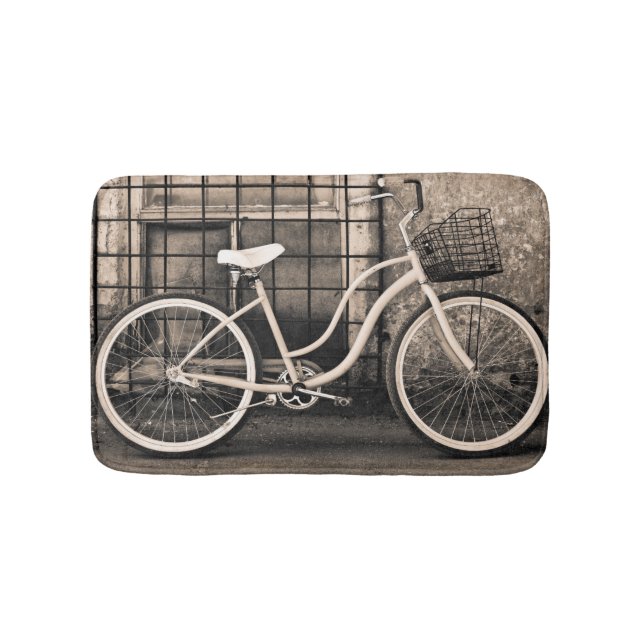 Vintages Fahrrad mit Korb Badematte (Vorderseite)