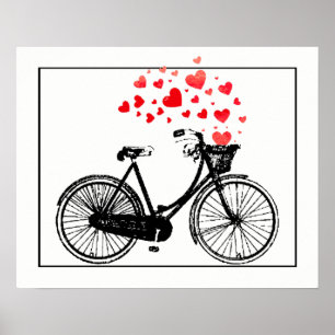 Vintages Fahrrad mit Liebe Herz Poster