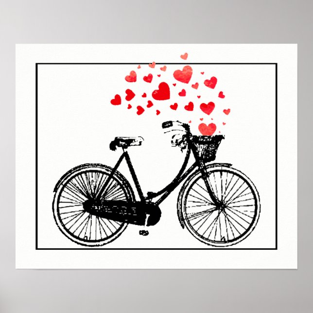 Vintages Fahrrad mit Liebe Herz Poster (Vorne)
