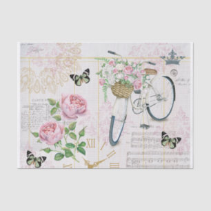 Vintages Fahrrad, Rose und Schmetterlinge Collage Seidenpapier