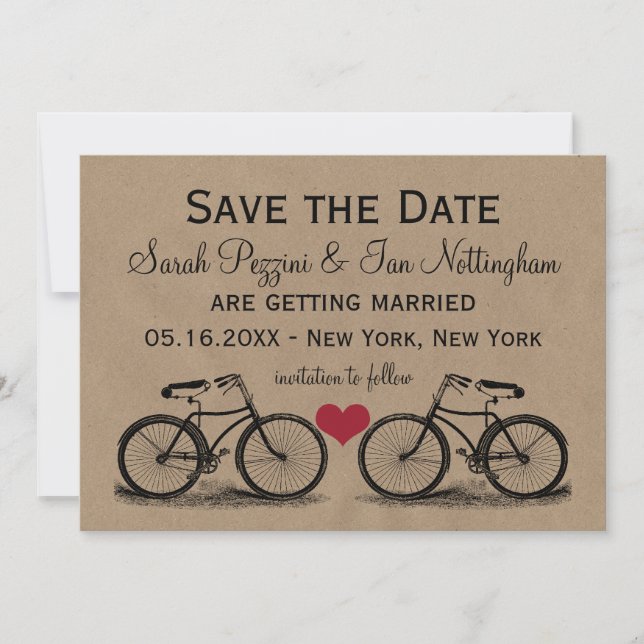 Vintages Fahrrad Save the Date Hochzeitskarten (Vorderseite)
