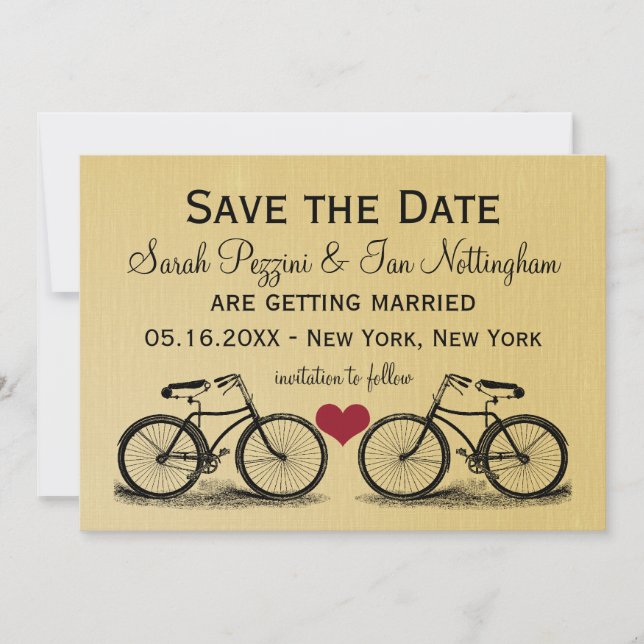 Vintages Fahrrad Save the Date Hochzeitskarten (Vorderseite)