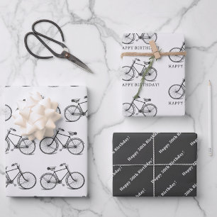 Vintages Fahrrad Schwarz-weiß Personalisieren Geschenkpapier Set