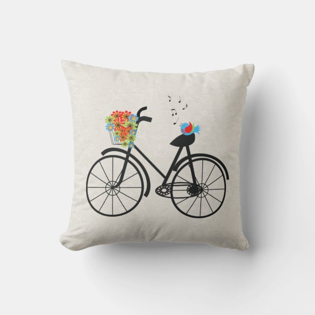 Vintages Fahrrad und Singing Bird Kissen (Vorderseite)