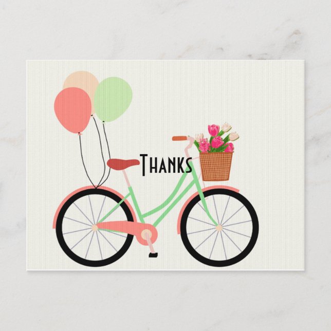Vintages Fahrrad und Tulips Vielen Dank Postkarte (Vorderseite)