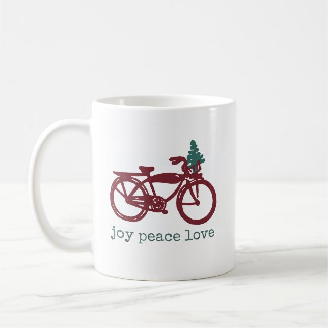 Vintages Fahrrad und Weihnachtsbaumdesign Kaffeetasse (Links)
