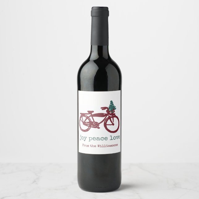 Vintages Fahrrad und Weihnachtsbaumdesign Weinetikett (Vorderseite)