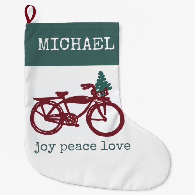 Vintages Fahrrad und Weihnachtsbaumentwurf Großer Weihnachtsstrumpf (Vorderseite)