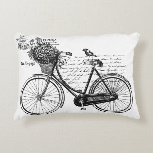 Vintages Fahrrad, Vogel, Blumen, Paris Zierkissen