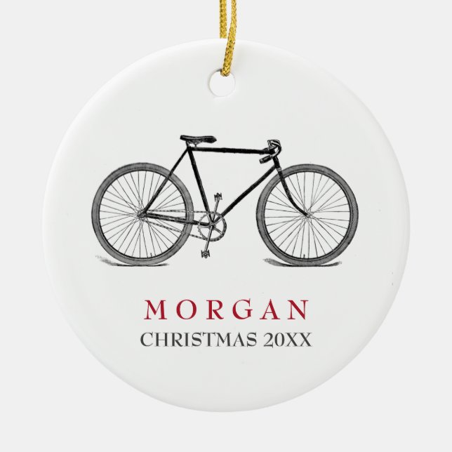 Vintages Fahrrad-Weihnachten Keramikornament (Vorne)