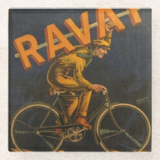 Vintages Fahrräder Ravat Plakat als Untersetzer (Vorderseite)