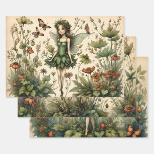 Vintages Fairy Floral Butterfly Design Geschenkpapier Set