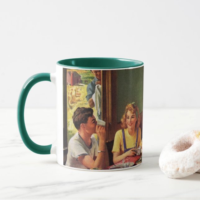 Vintages Familienfrühstück in der Küche Tasse (Mit Donut)