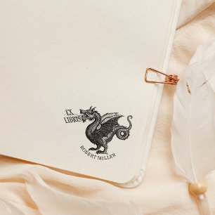 Vintages Fantasy Dragon Ex Libris Buch Gummistempel