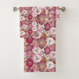 Vintages Farbrosa Blumenmuster Badhandtuch Set