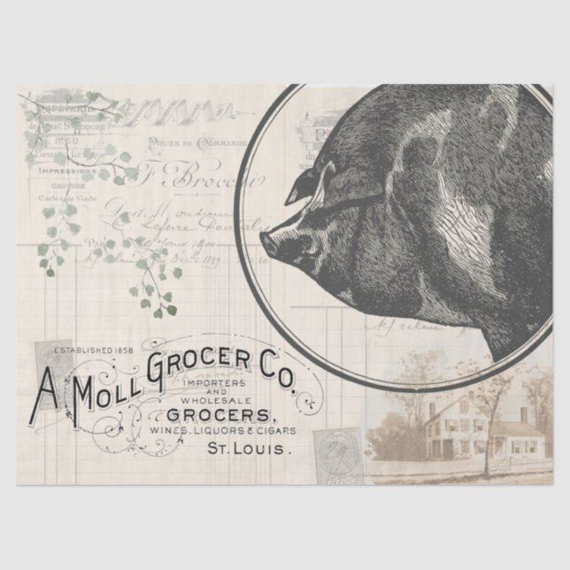 Vintages Farmhouse Schweinezuchtpapier Seidenpapier (Vorderseite)