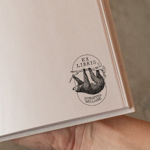 Vintages Faultier, modernes Ex Libris-Buch Gummistempel