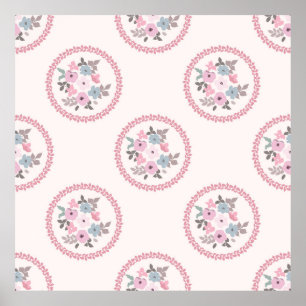 Vintages Feedsack-Muster in kleinen Blume. Millefl Poster