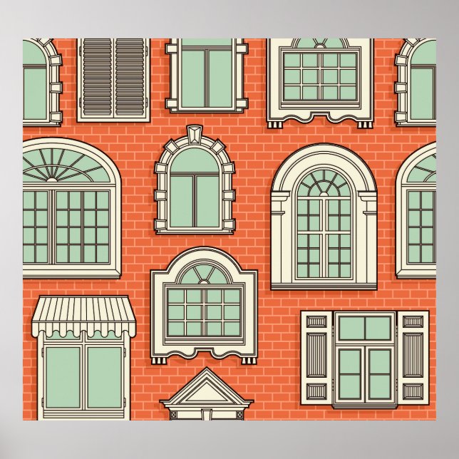 Vintages Fenster Landschaftliches Muster Poster (Vorne)