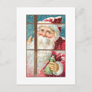 Vintages Fenster Santa at Snowy Postkarte