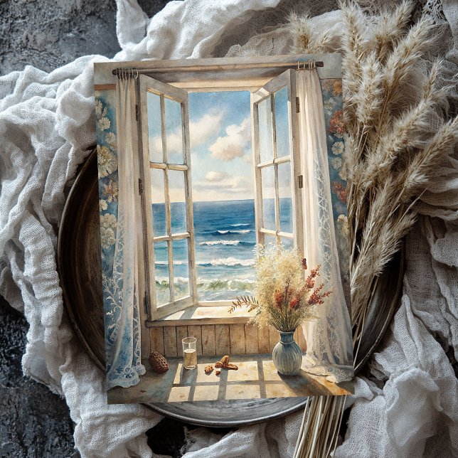 Vintages Fenster Strand Meer Meer Seidenpapier (Watercolor vintage window seascape sea beach tissue paper)