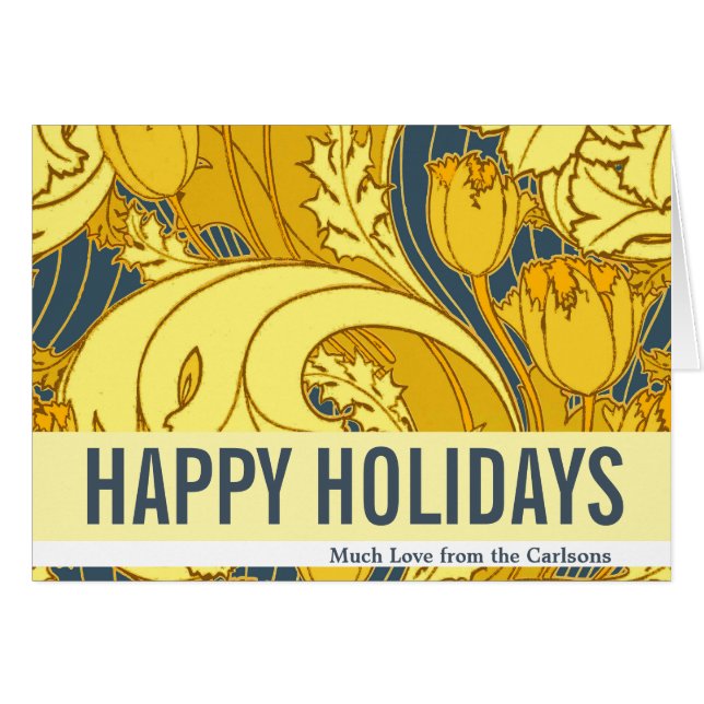 Vintages fett Tulip Blue Gold Muster (Vorderseite (Horizontal))